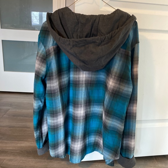Plaid zip up casual shirt with hood - Picture 2 of 2